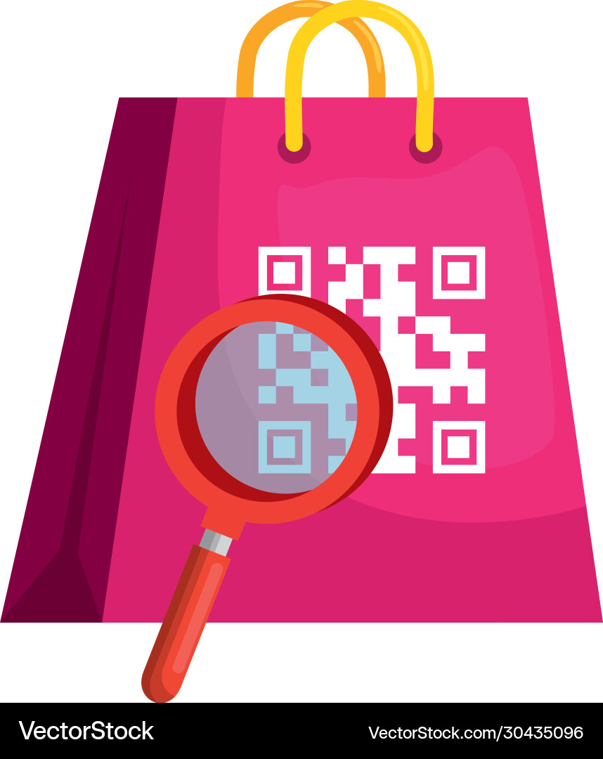 Qr code over bag and lupe design Vector Image
