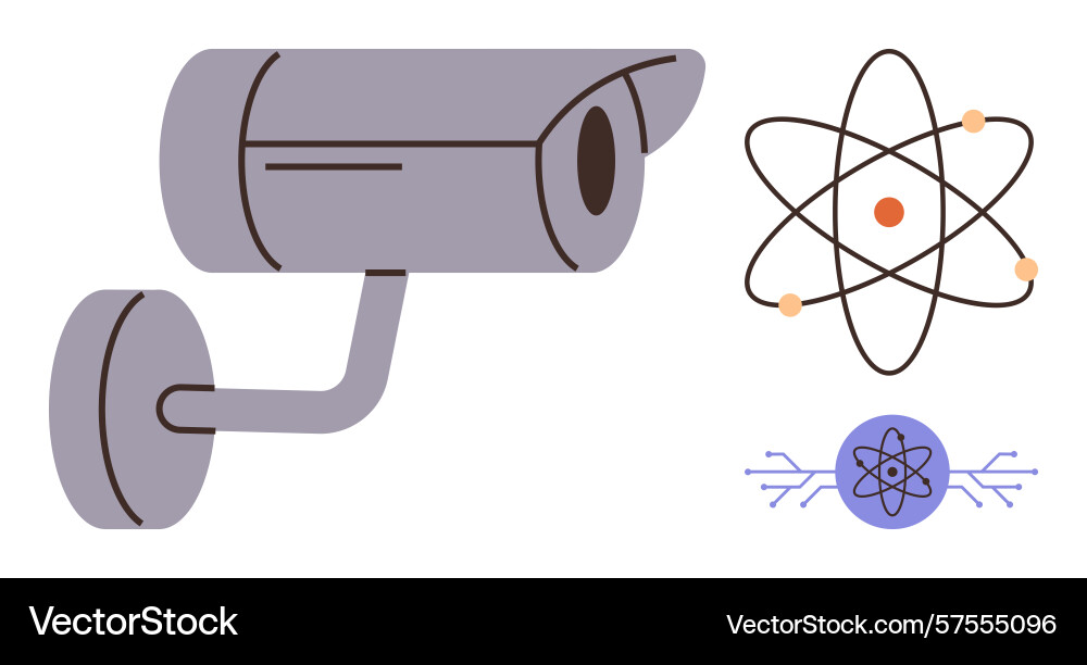 Security camera with atomic model and technology Vector Image