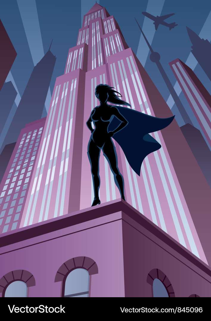 Superhero in Cityscape Vector Image