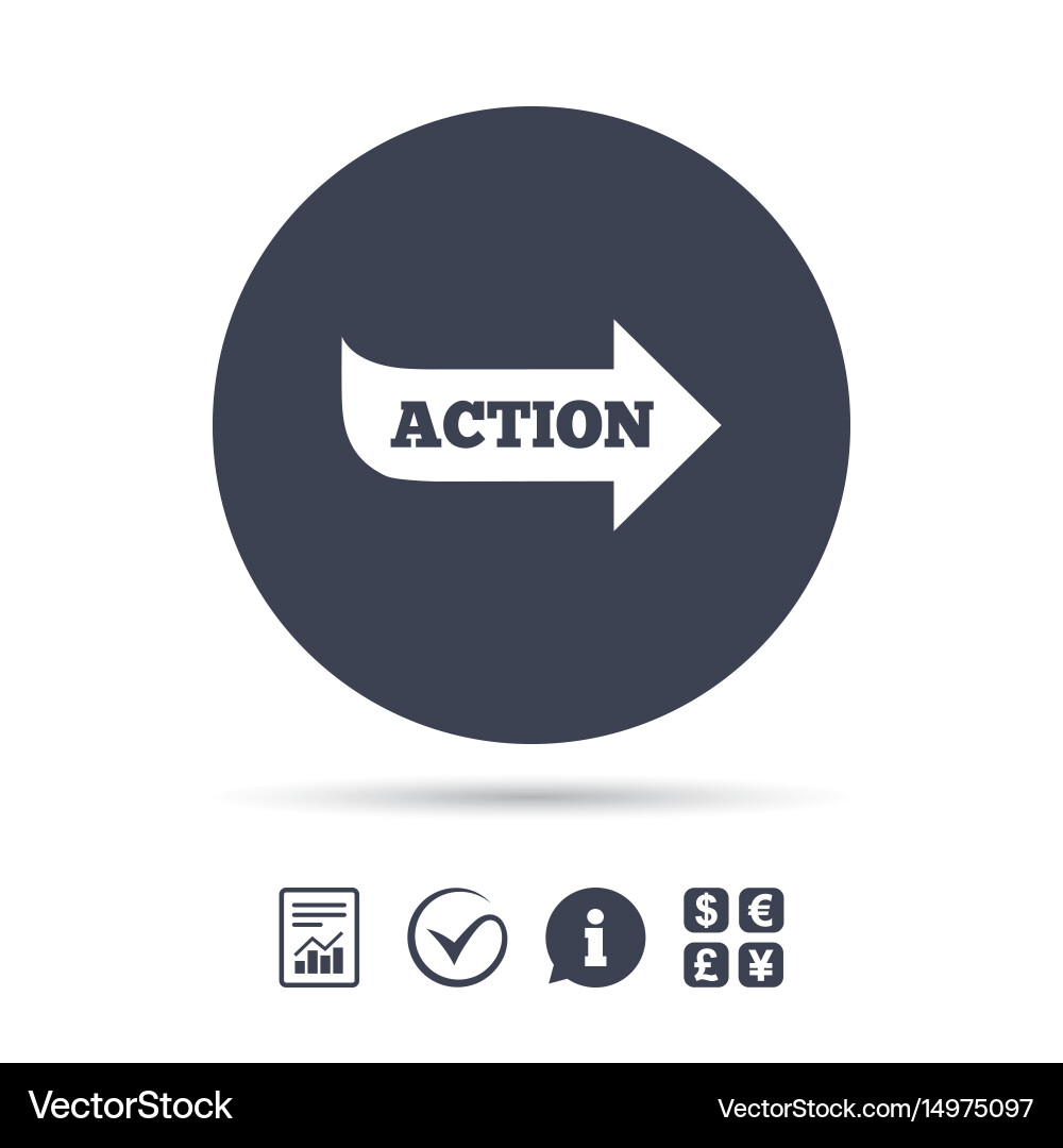 Action sign icon motivation button with arrow Vector Image