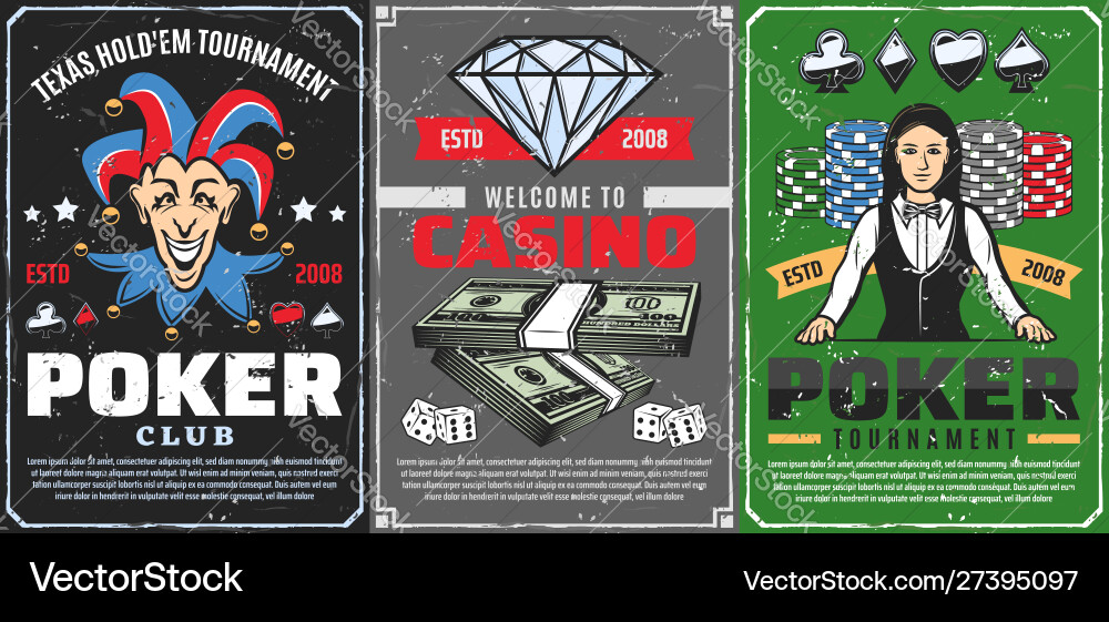 Casino dice chips poker cards croupier joker Casino dice chips poker cards croupier joker vector image