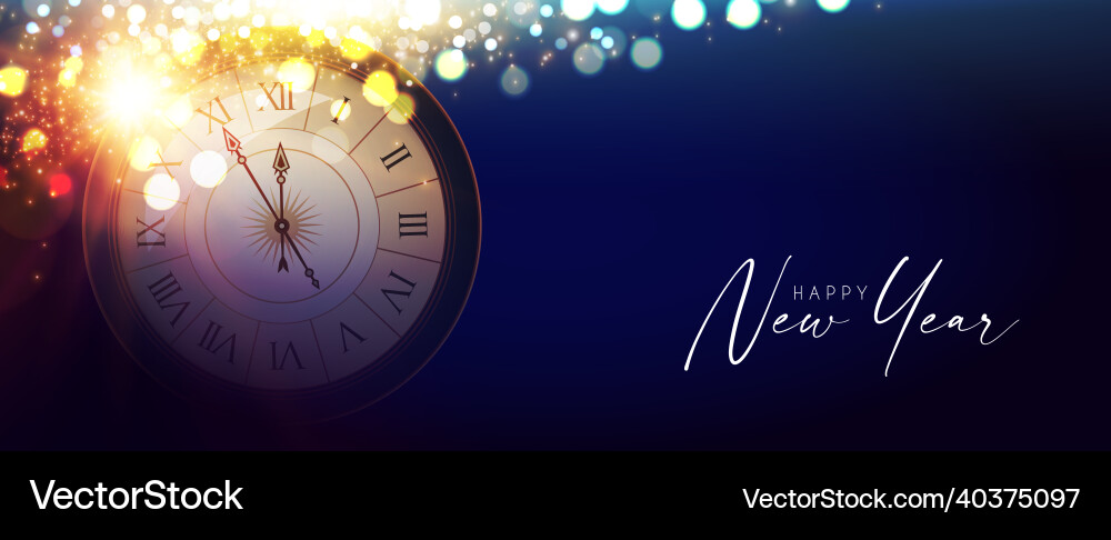 Happy new year countdown clock and fireworks Happy new year countdown clock and fireworks vector image