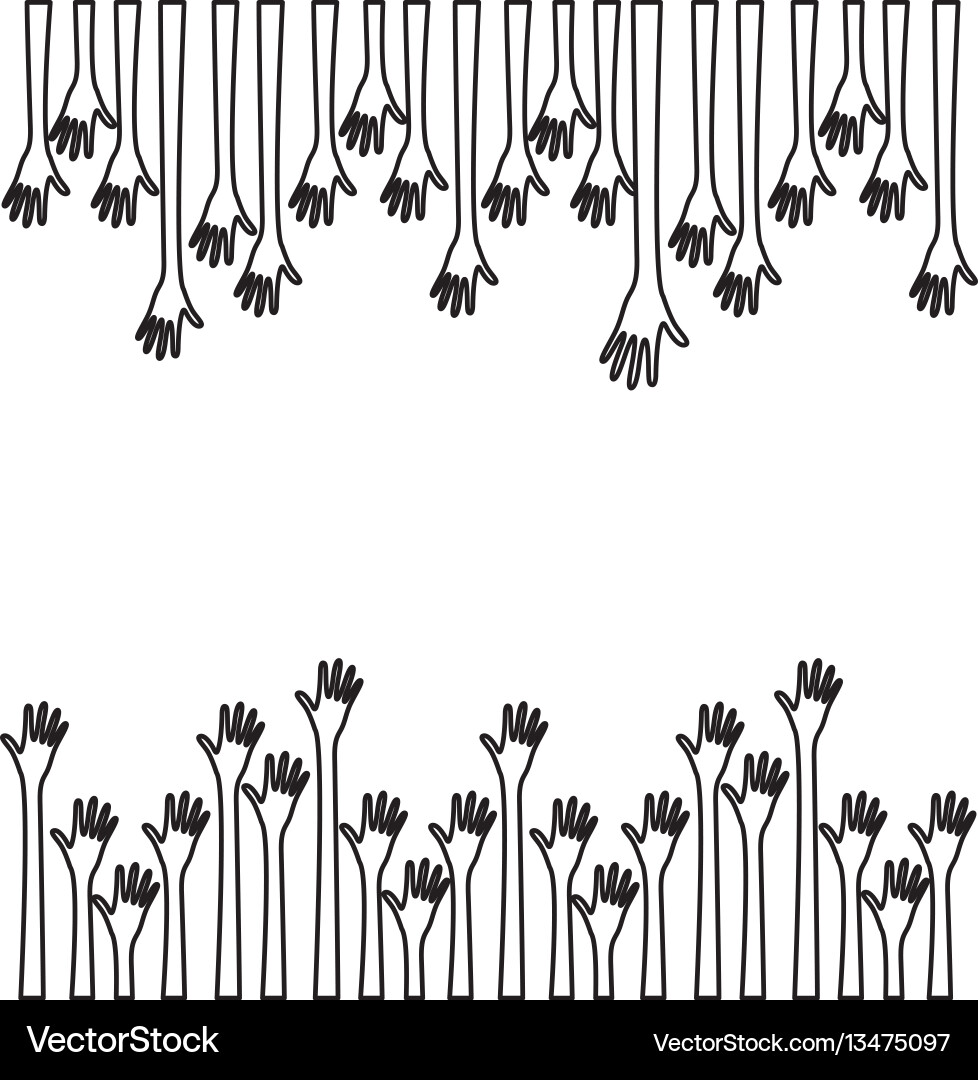 Silhouette border set hands up and opened icon vector image