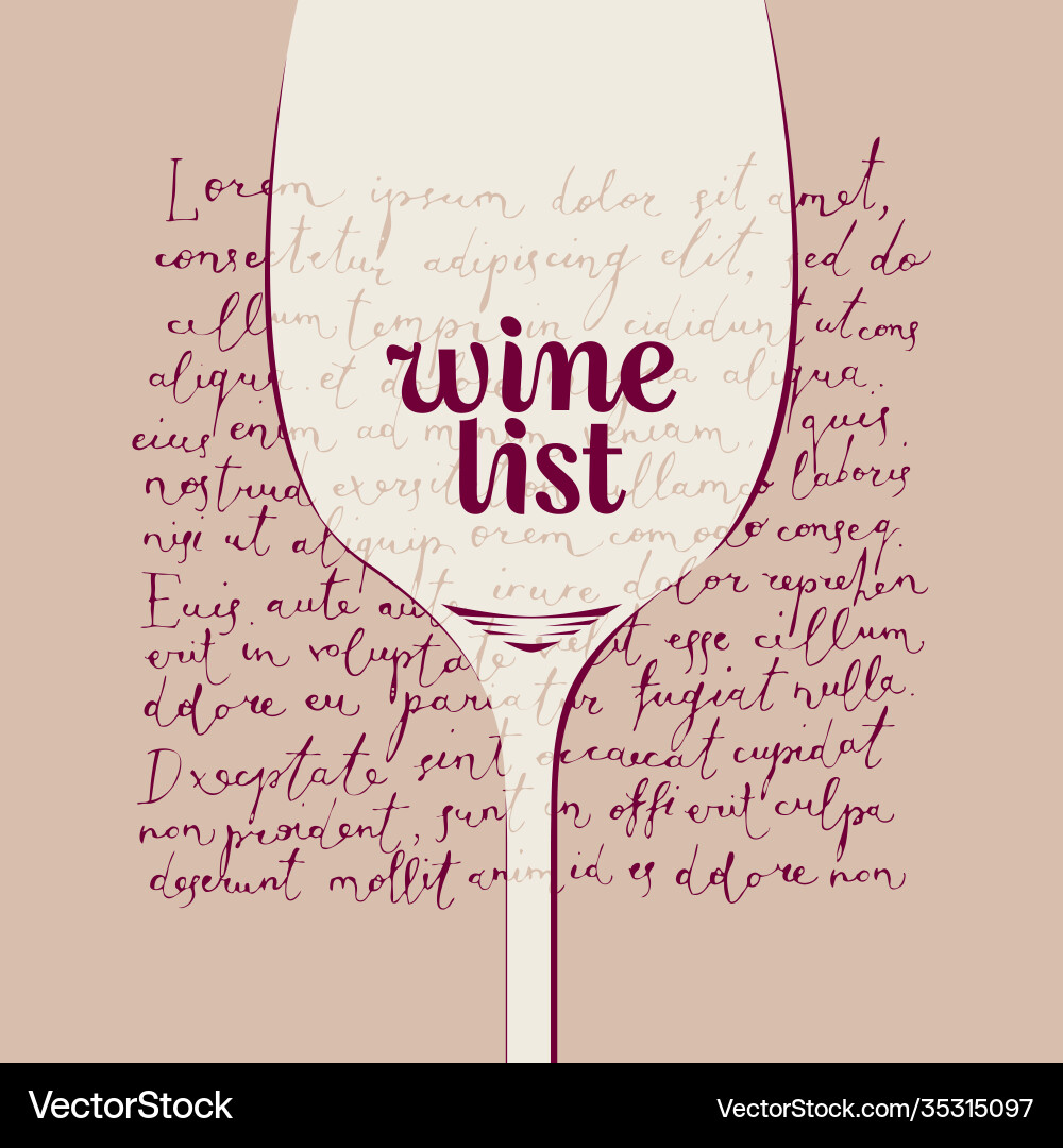 Wine list with glass and lorem ipsum text Wine list with glass and lorem ipsum text vector image