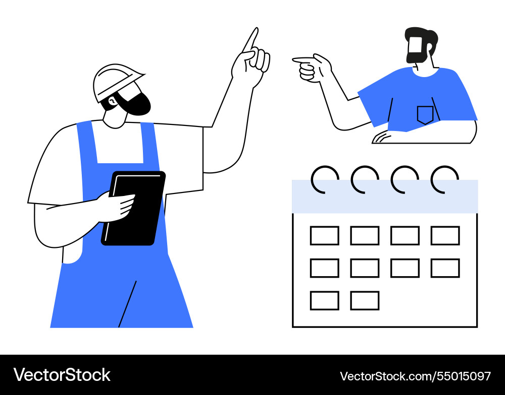 Worker consulting with supervisor while looking Worker consulting with supervisor while looking vector image