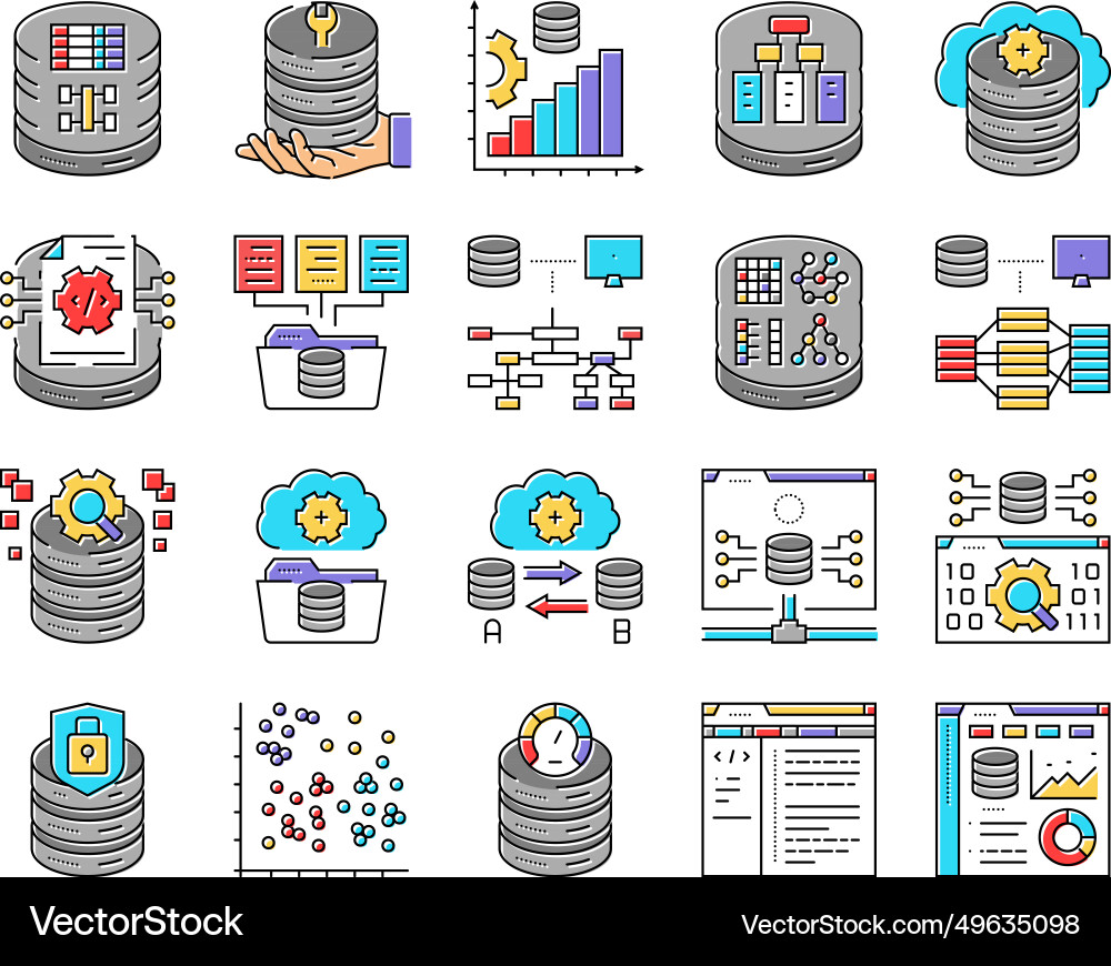 Database administrator server icons set Database administrator server icons set Vector Image