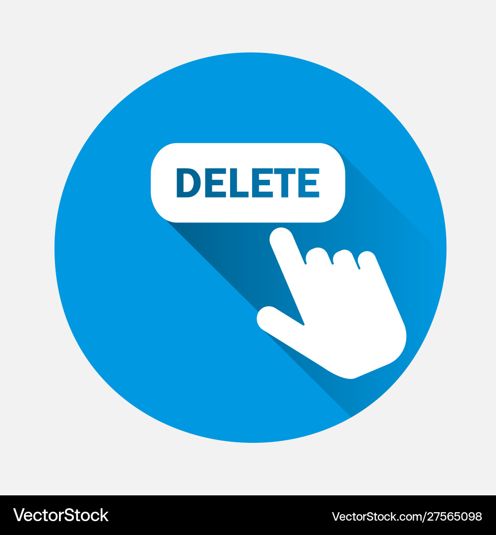 Delete button icon with a flat shadow the hand vector image