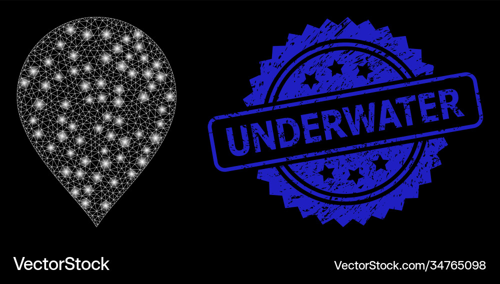 Grunge underwater seal and glossy net map pointer Grunge underwater seal and glossy net map pointer Vector Image