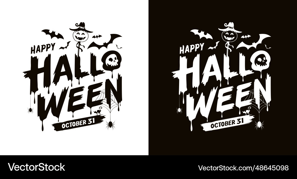 Happy halloween text message black and white Happy halloween text message black and white vector image