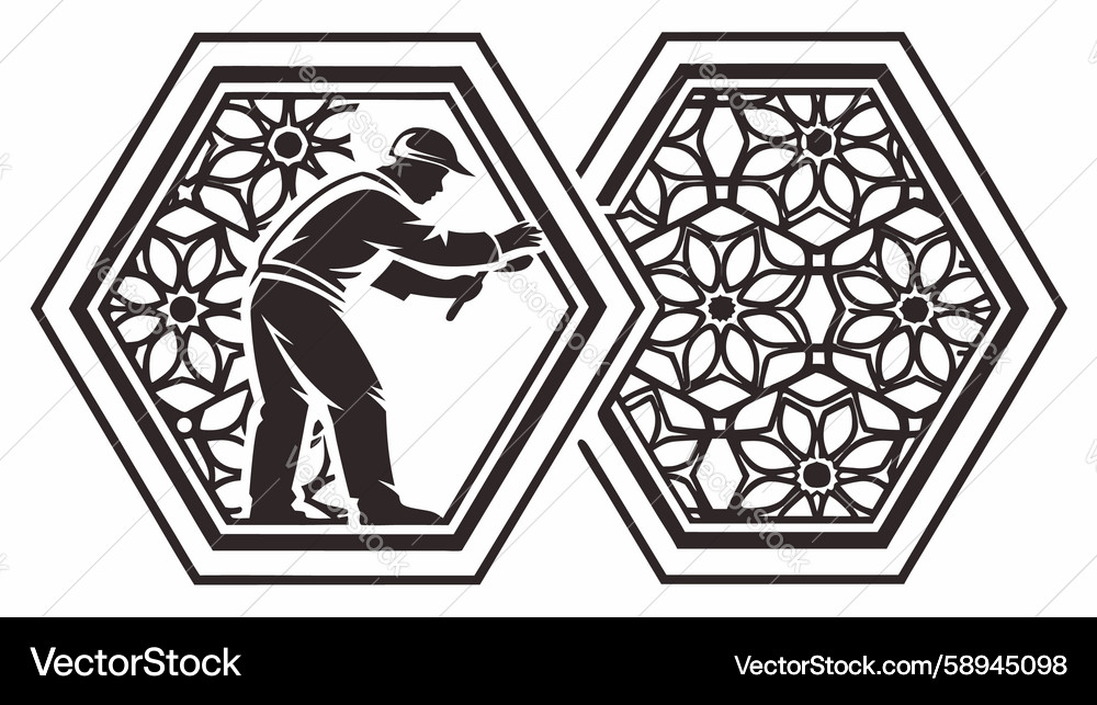 Industrial worker with hexagonal grid pattern Vector Image