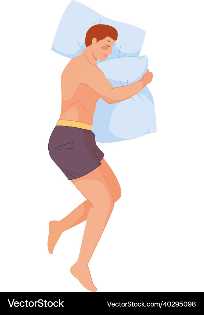 Man hugging pillow sleeper pose side Vector Image