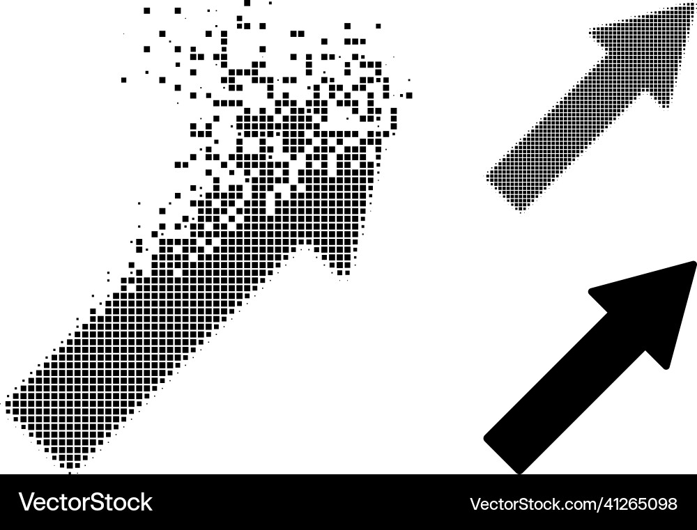 Moving pixelated and original right up arrow icon Moving pixelated and original right up arrow icon Vector Image