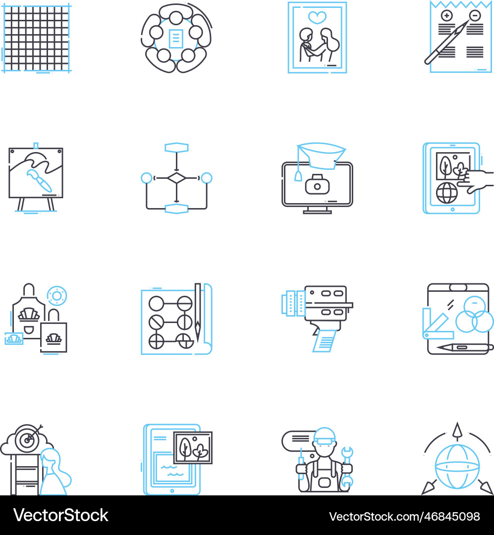 Visual design linear icons set composition color vector image