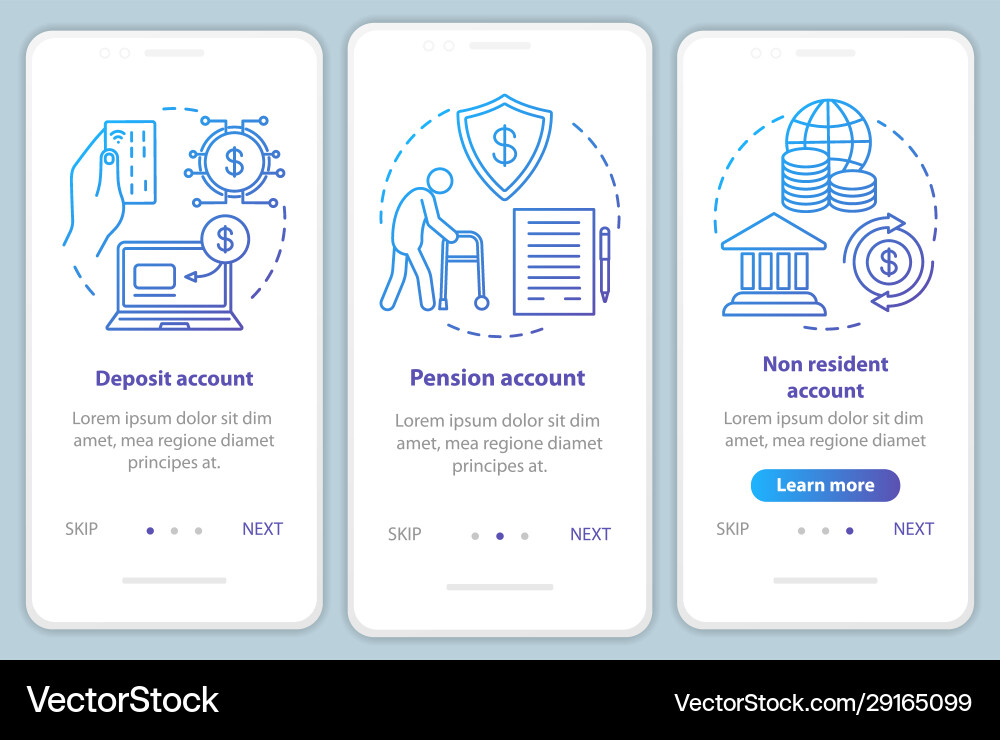 Account types onboarding mobile app page screen Vector Image