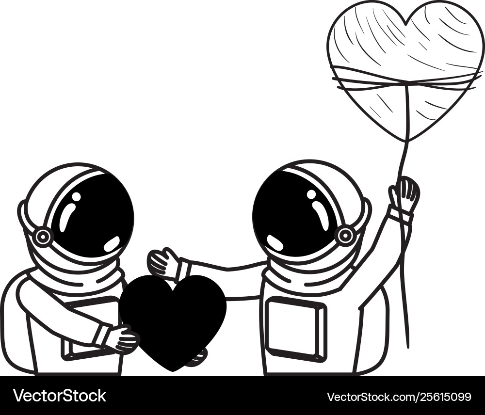 Astronauts with spacesuit and heart in white Astronauts with spacesuit and heart in white vector image
