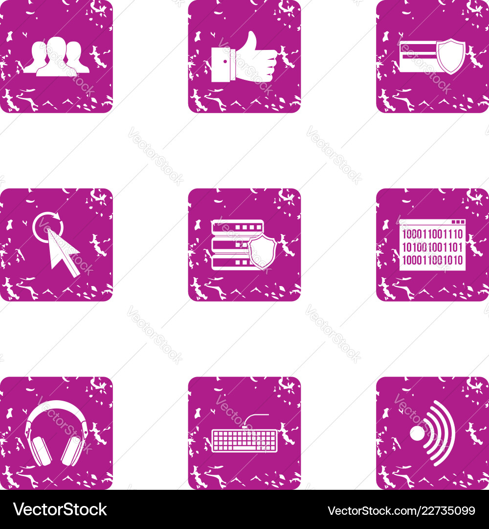 Computer attack icons set grunge style Computer attack icons set grunge style vector image