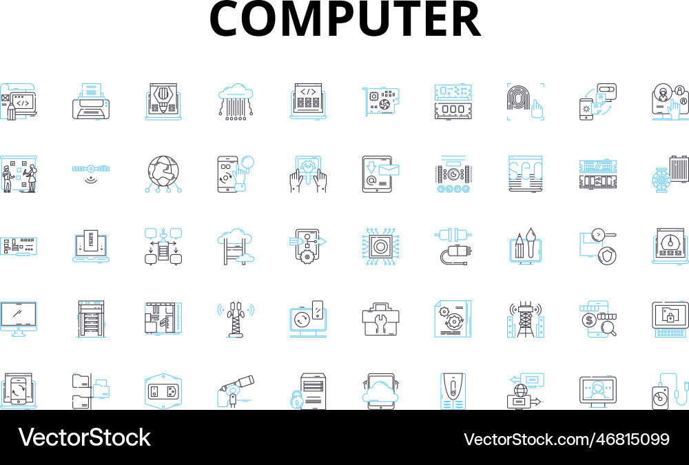 Computer linear icons set keyboard screen mouse Computer linear icons set keyboard screen mouse Vector Image