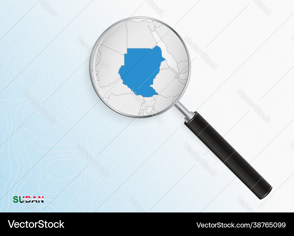Magnifier with map sudan on abstract vector image