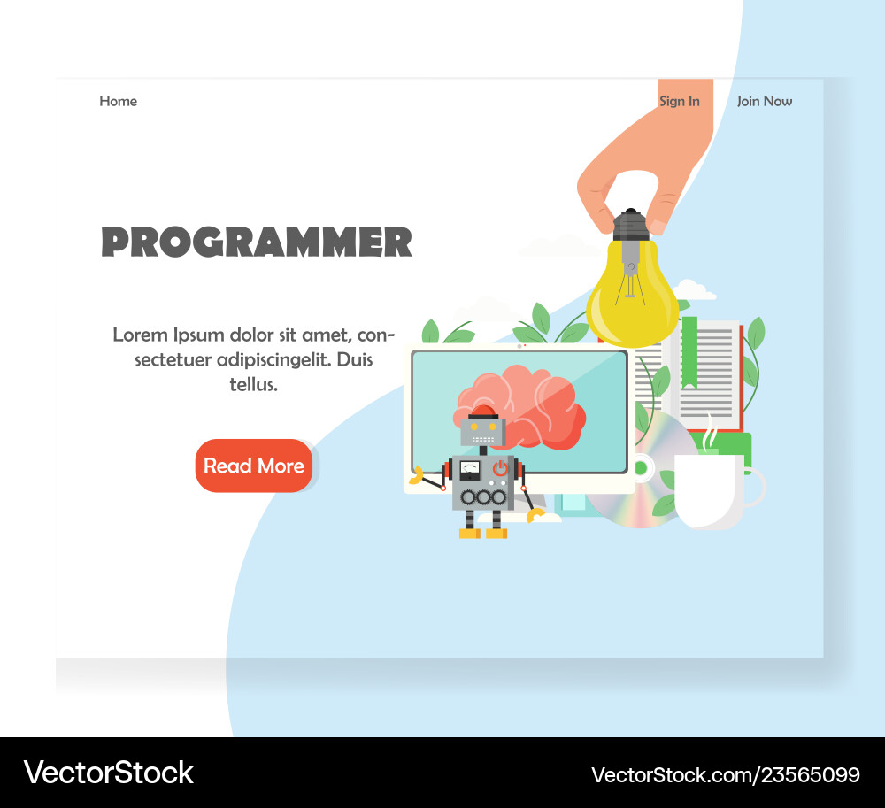 Programmer website landing page design Programmer website landing page design vector image
