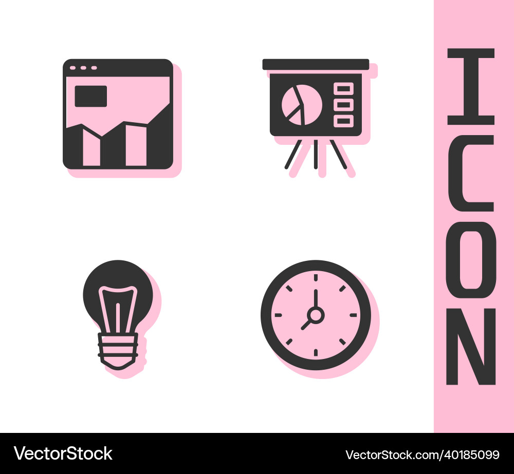 Set clock graph chart infographic light bulb Set clock graph chart infographic light bulb vector image