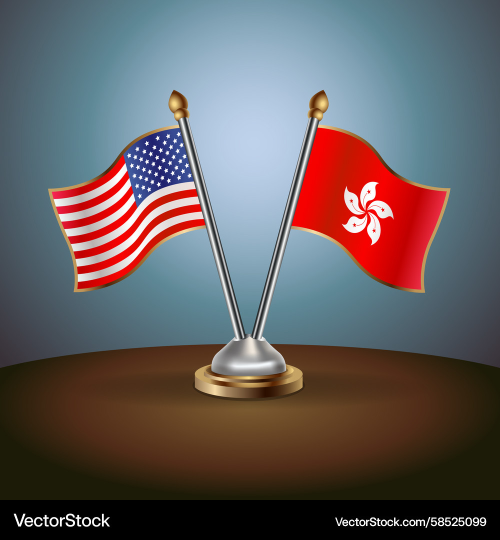US vs Hong Kong Flags - Table Display Vector Image