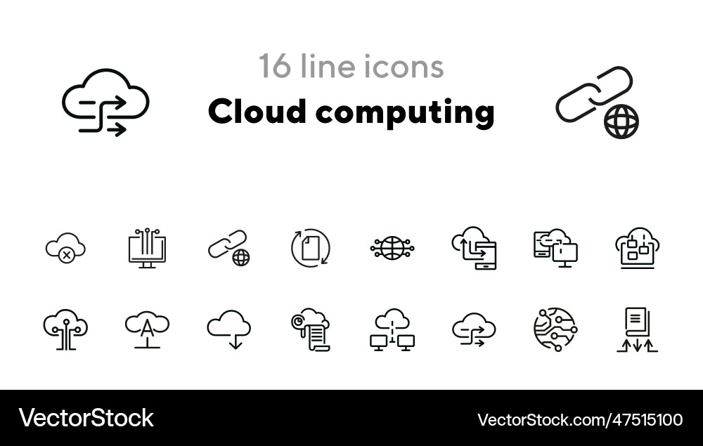 Cloud computing line icon set Cloud computing line icon set vector image