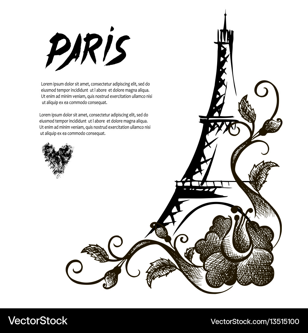 Eiffel tower with patterns hand drawn Eiffel tower with patterns hand drawn Vector Image