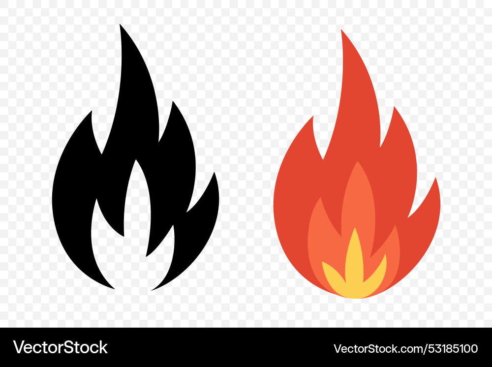 Fire flame icon set isolated campfire Royalty Free Vector