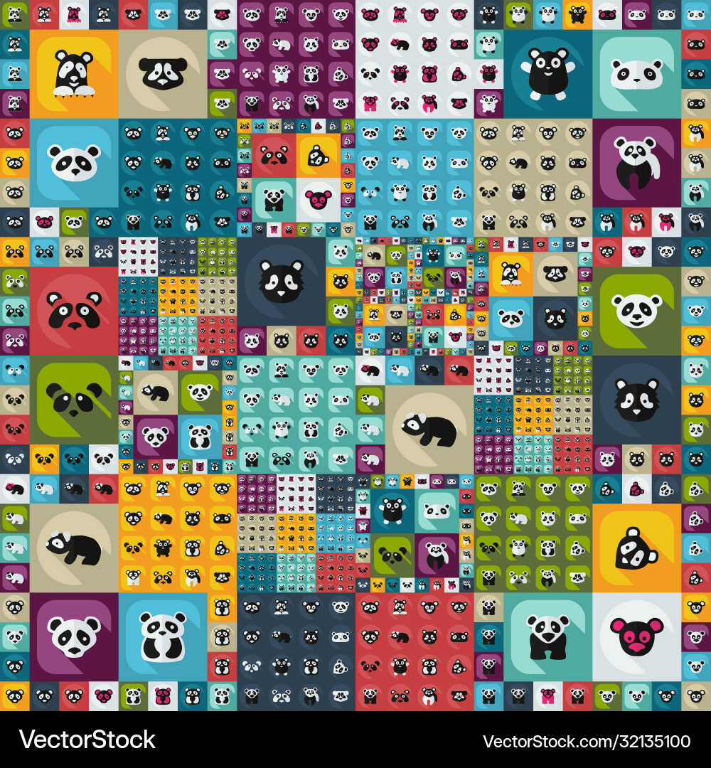 Flat concept set modern design with shadow pandas Vector Image