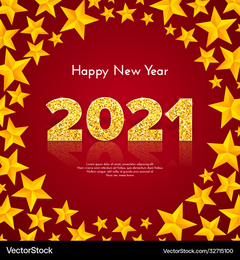 Golden numbers 2021 with reflection and shadow Vector Image