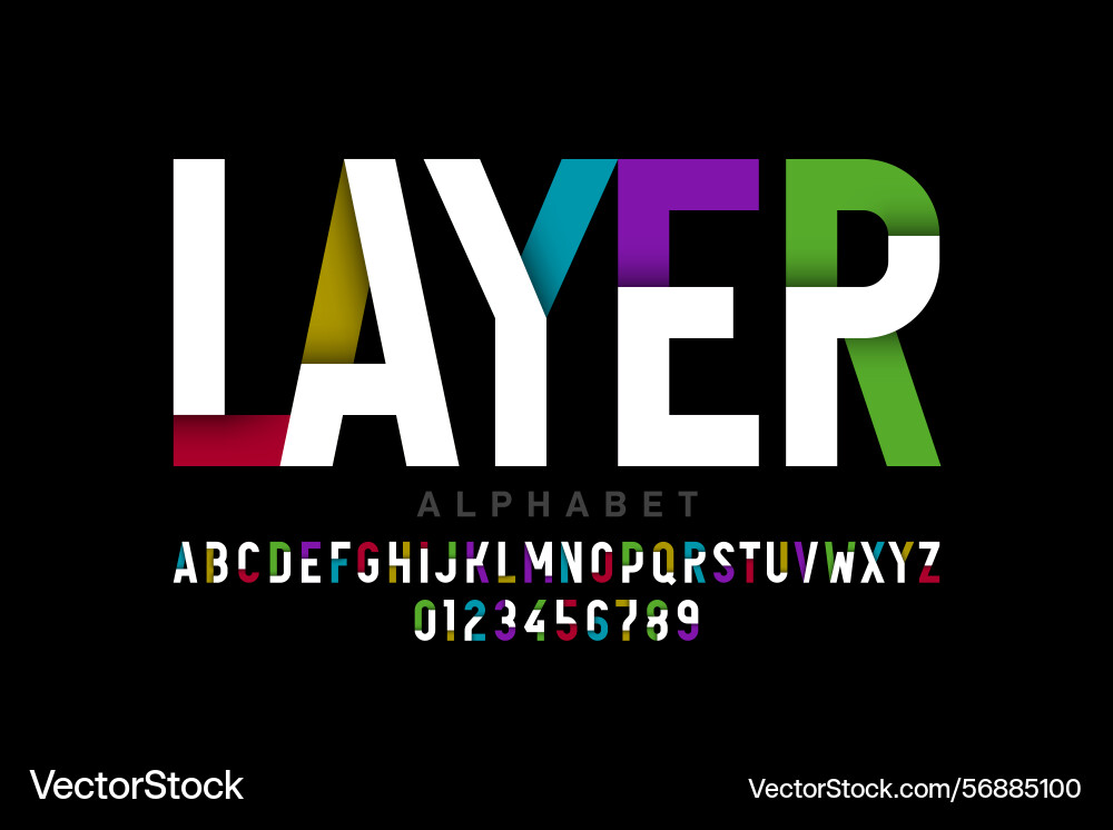Layered font alphabet letters and numbers Layered font alphabet letters and numbers Vector Image
