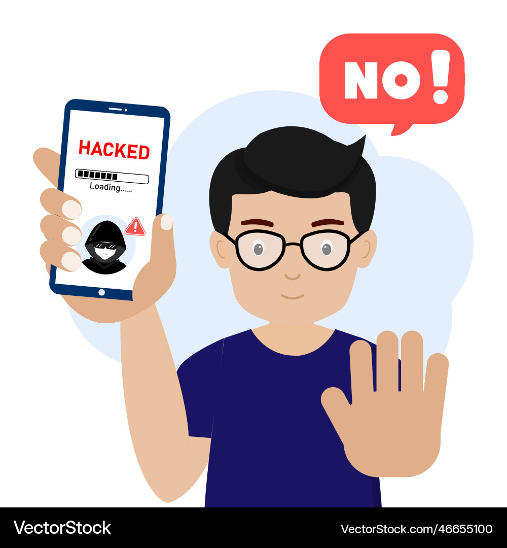 Man warning smartphone with hacker alert cyber Man warning smartphone with hacker alert cyber vector image