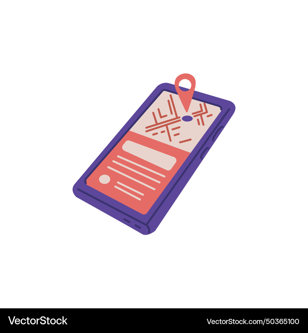 Mobile phone with navigation mark on map online vector image