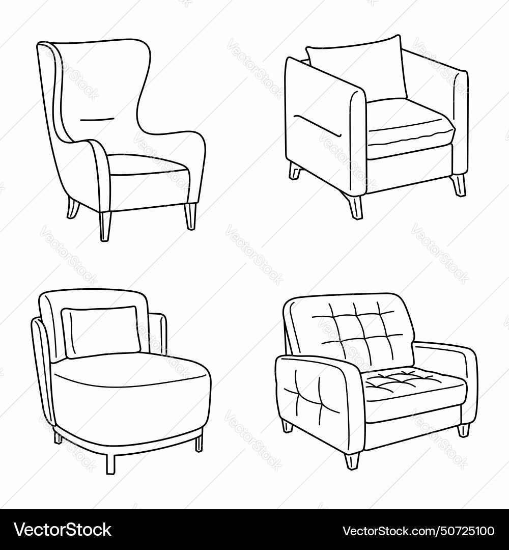Modern armchairs interiar outline objects Vector Image
