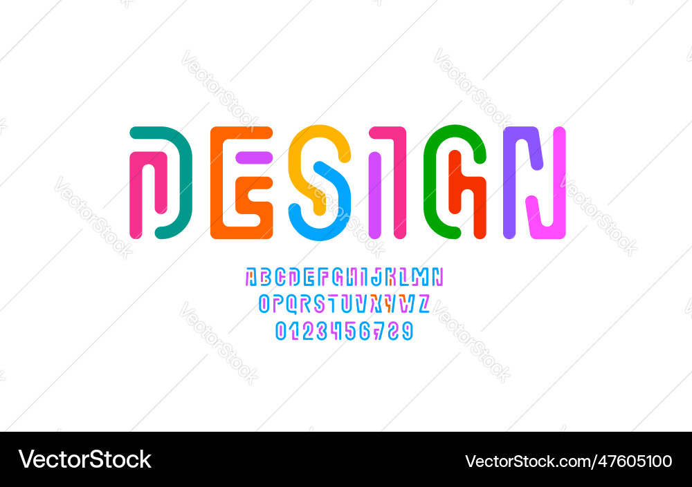 Playful font alphabet from multi-colored lines Playful font alphabet from multi-colored lines vector image