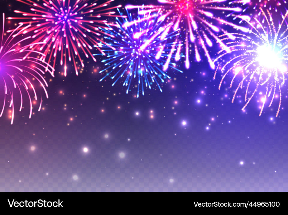 Realistic festive fireworks with transparency vector image