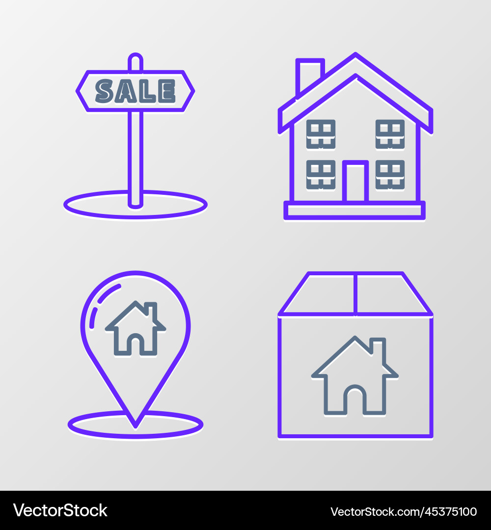 Set line cardboard box with house map pointer Set line cardboard box with house map pointer vector image