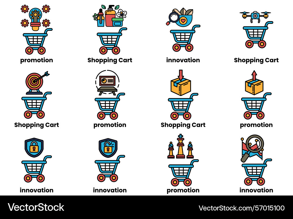 Shopping cart with a red arrow pointing to box Shopping cart with a red arrow pointing to box vector image
