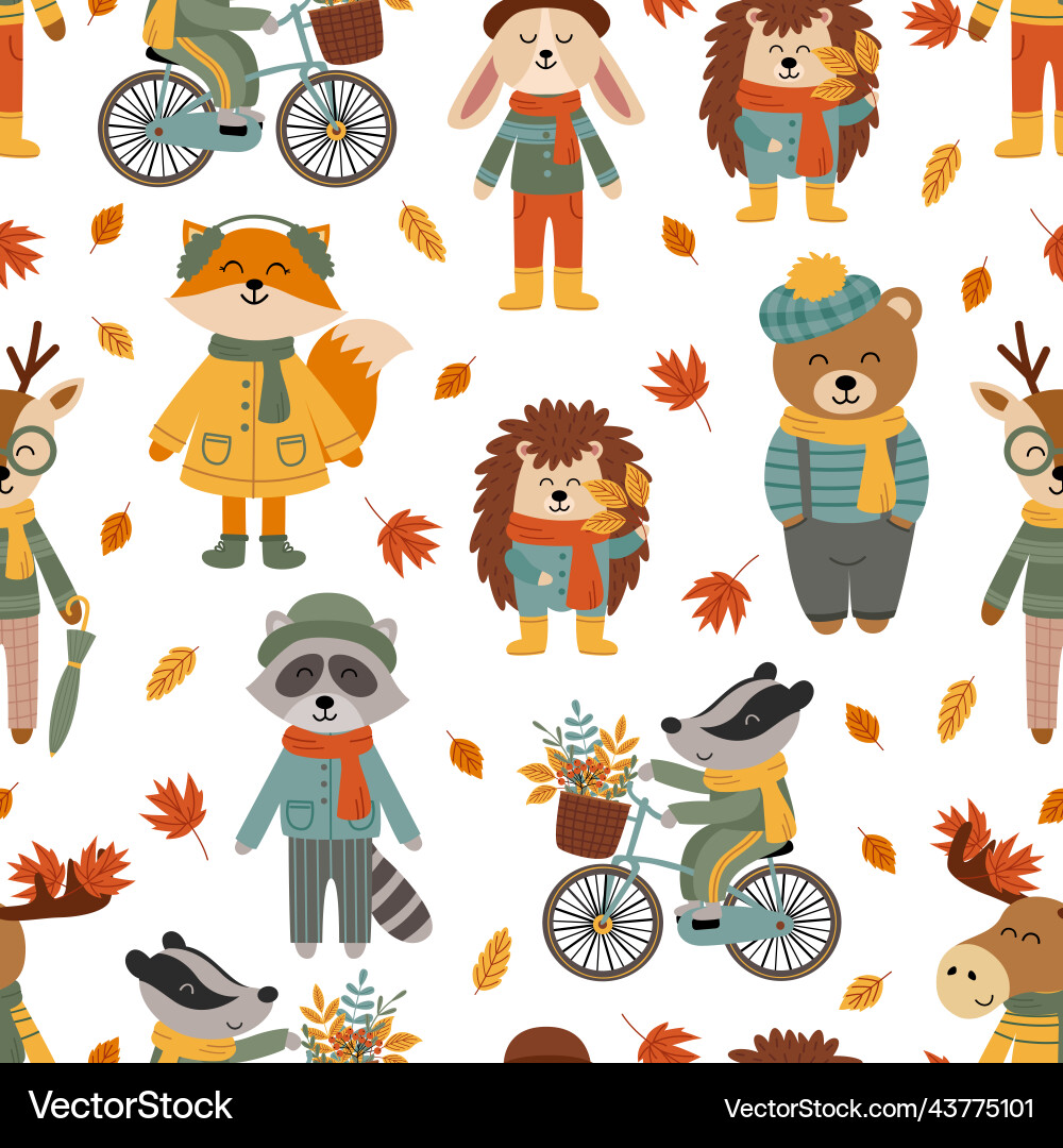 Autumn Animal Seamless Pattern Vector Image