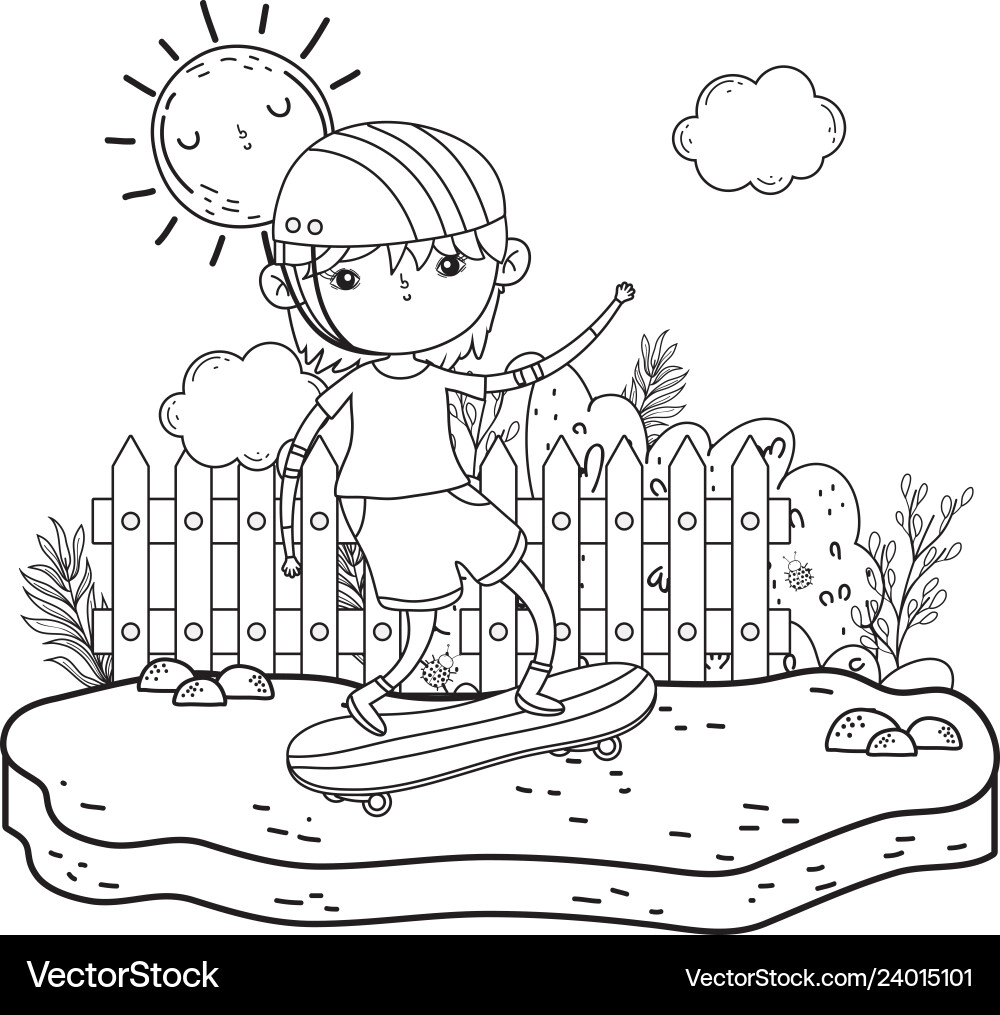 Cute little boy mounted in skateboard Vector Image