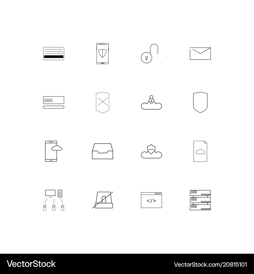 Cyber security linear thin icons set outlined Vector Image