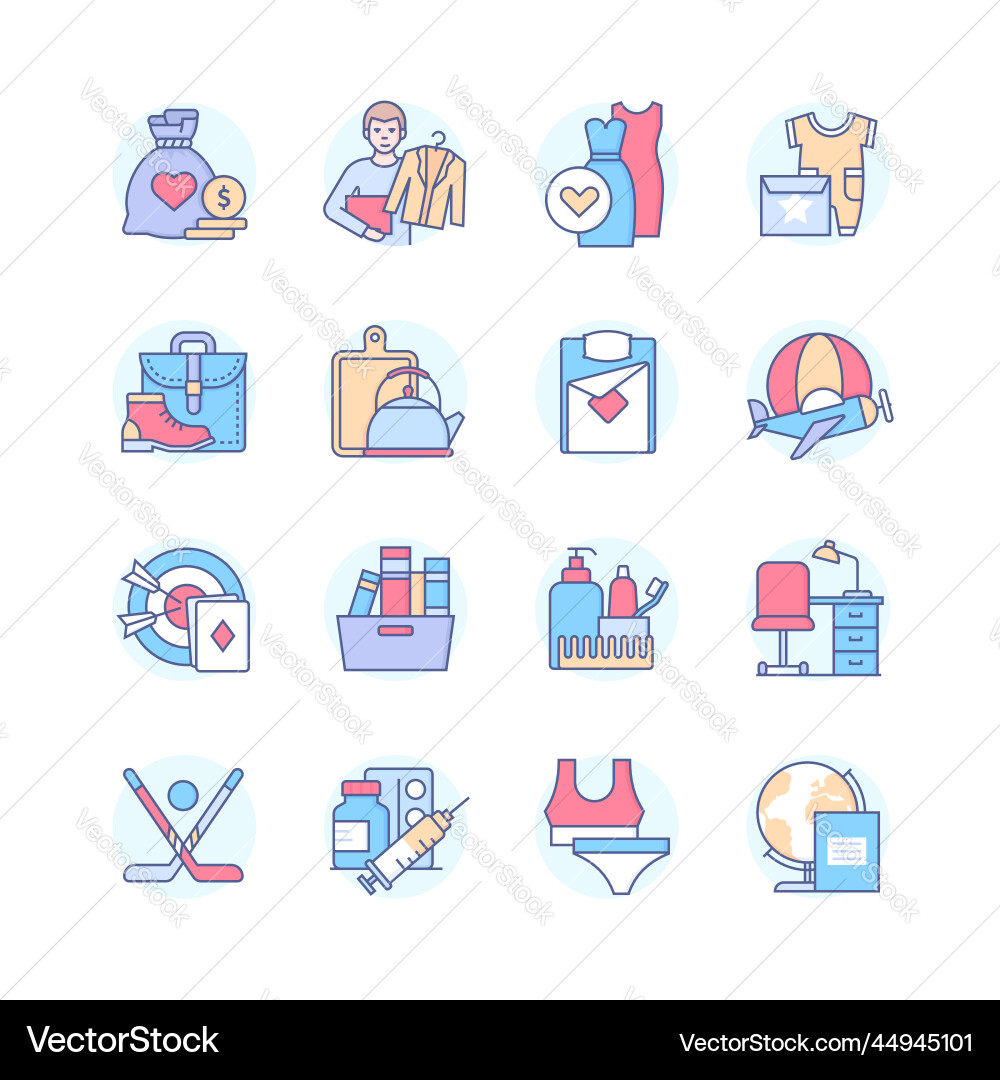 Donation Icons - Line Style Vector Image