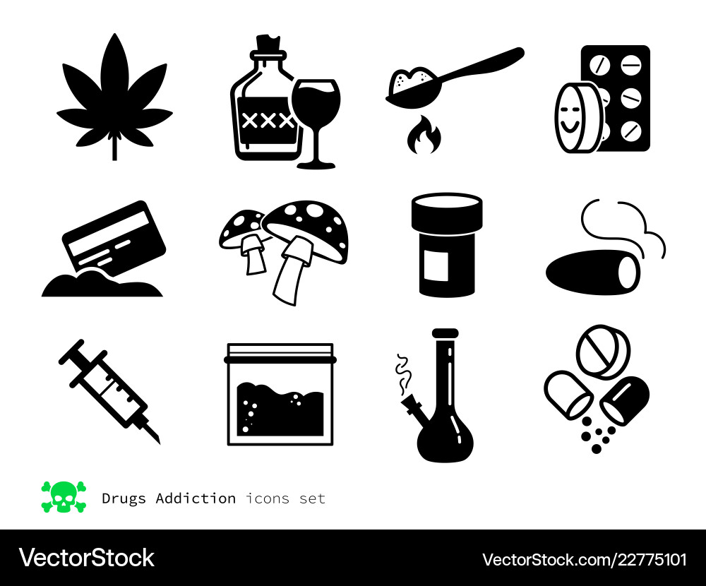 Drug and Addiction Icons Set vector image