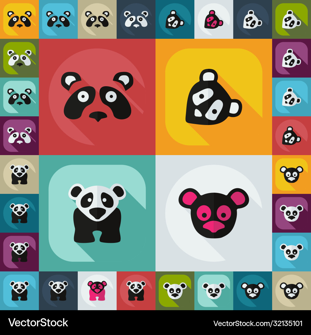 Flat concept set modern design with shadow pandas vector image