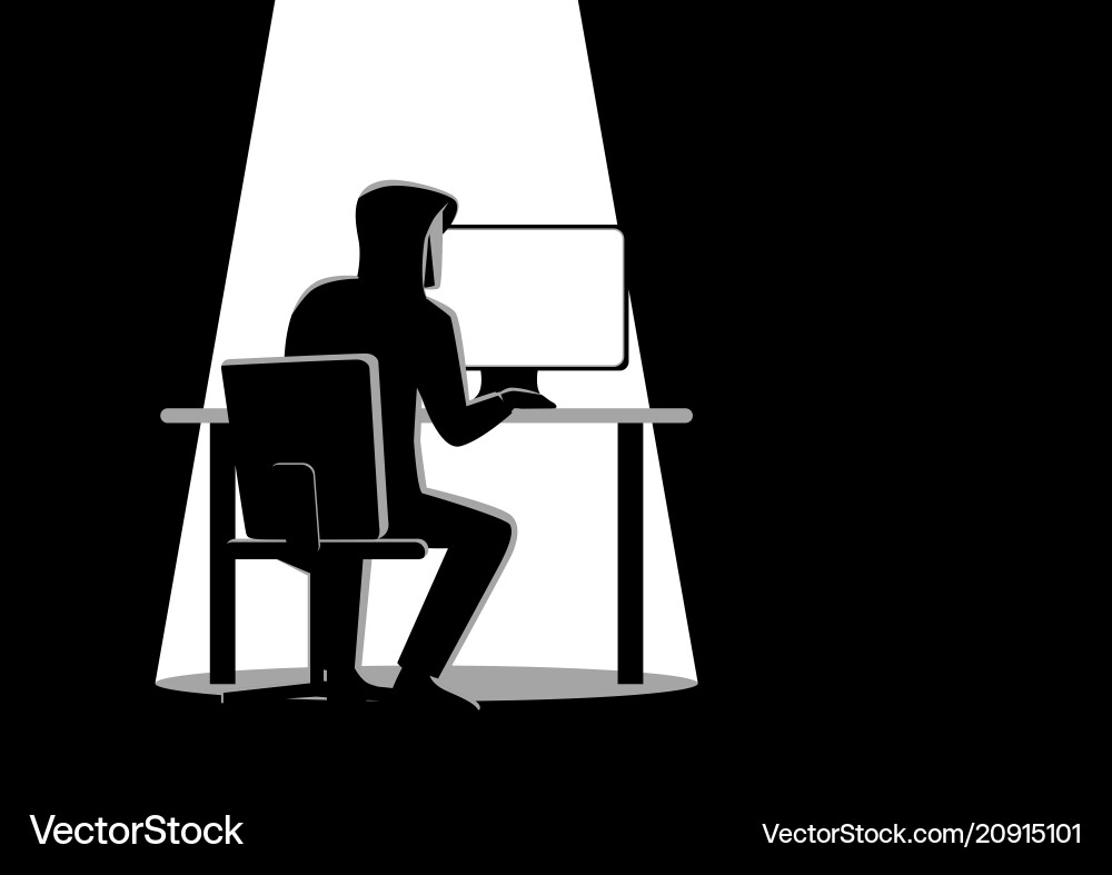 Hacker Silhouette at Computer vector image