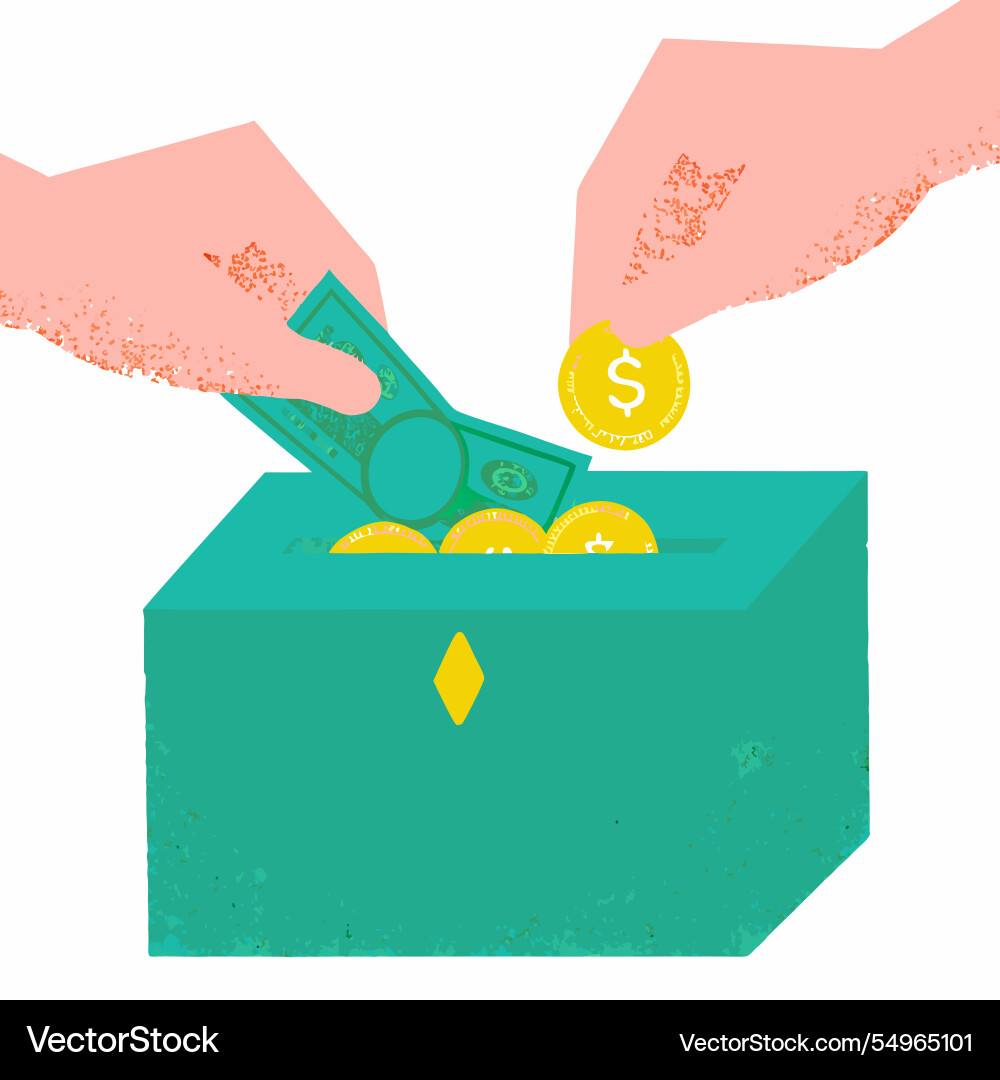 Hands dropping ballots into a voting box Vector Image