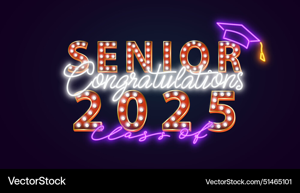 Neon senior 2025 class of for greeting Royalty Free Vector