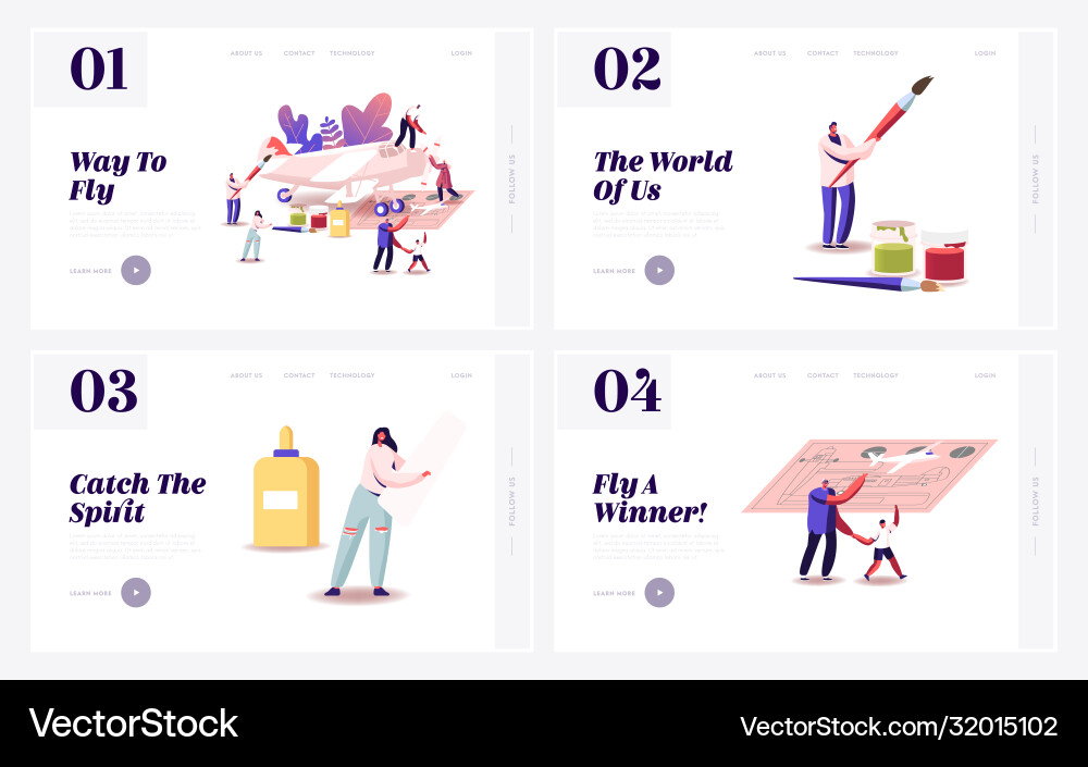 Aircraft modeling landing page template set tiny Aircraft modeling landing page template set tiny vector image