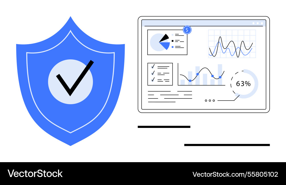 Cybersecurity shield protecting data analytics Cybersecurity shield protecting data analytics vector image