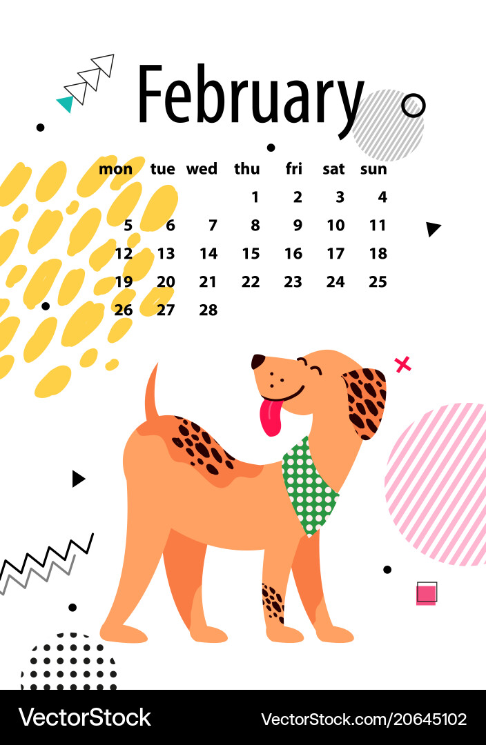 February page of calendar Royalty Free Vector Image